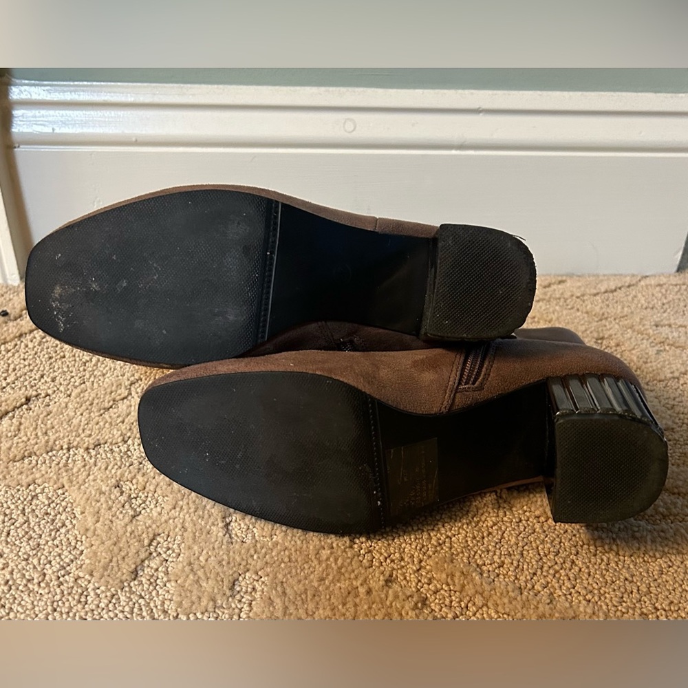 Women's Taupe Suede Block Heel Ankle Booties - Picture 6 of 6